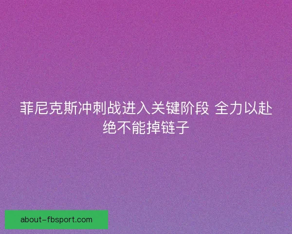 菲尼克斯冲刺战进入关键阶段 全力以赴绝不能掉链子