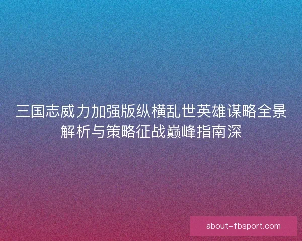 三国志威力加强版纵横乱世英雄谋略全景解析与策略征战巅峰指南深