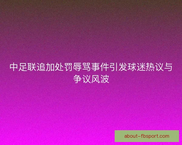 中足联追加处罚辱骂事件引发球迷热议与争议风波